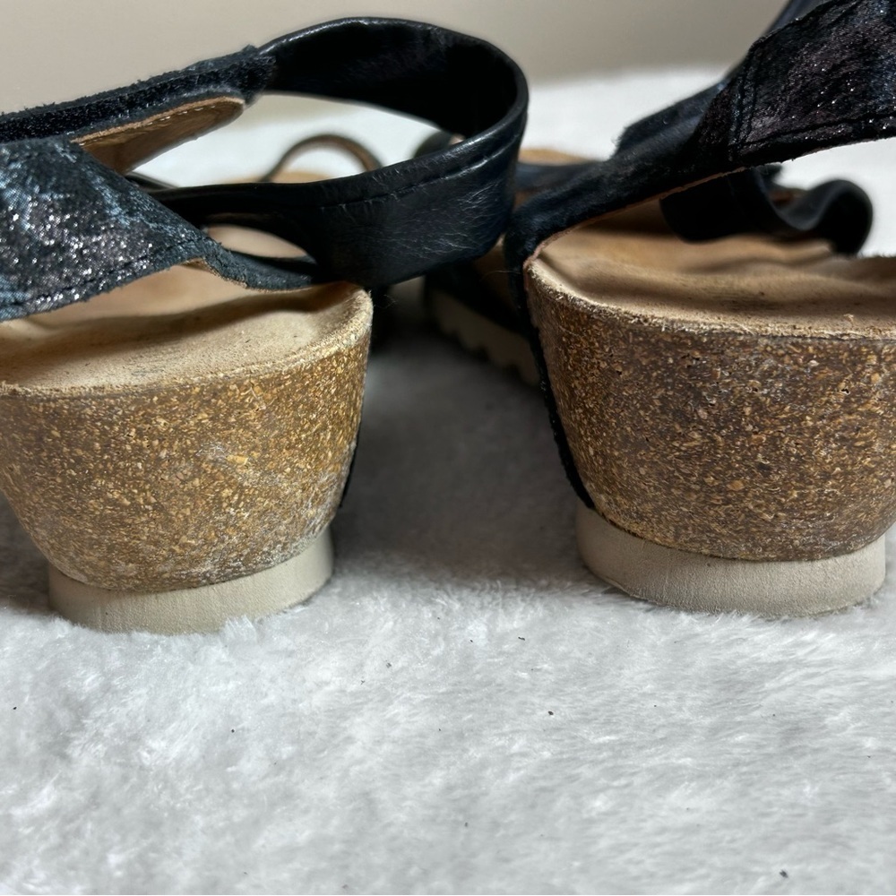 Wandapanda Blue and Silver Leather Adjustable Strap Womens Wedge 2” Heel Sandals - Picture 11 of 11